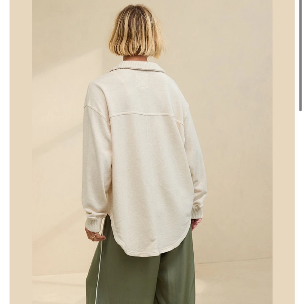 Aerie LumberJane Cream Fleece Oversized Button Down Shirt Size XS - Picture 2 of 8